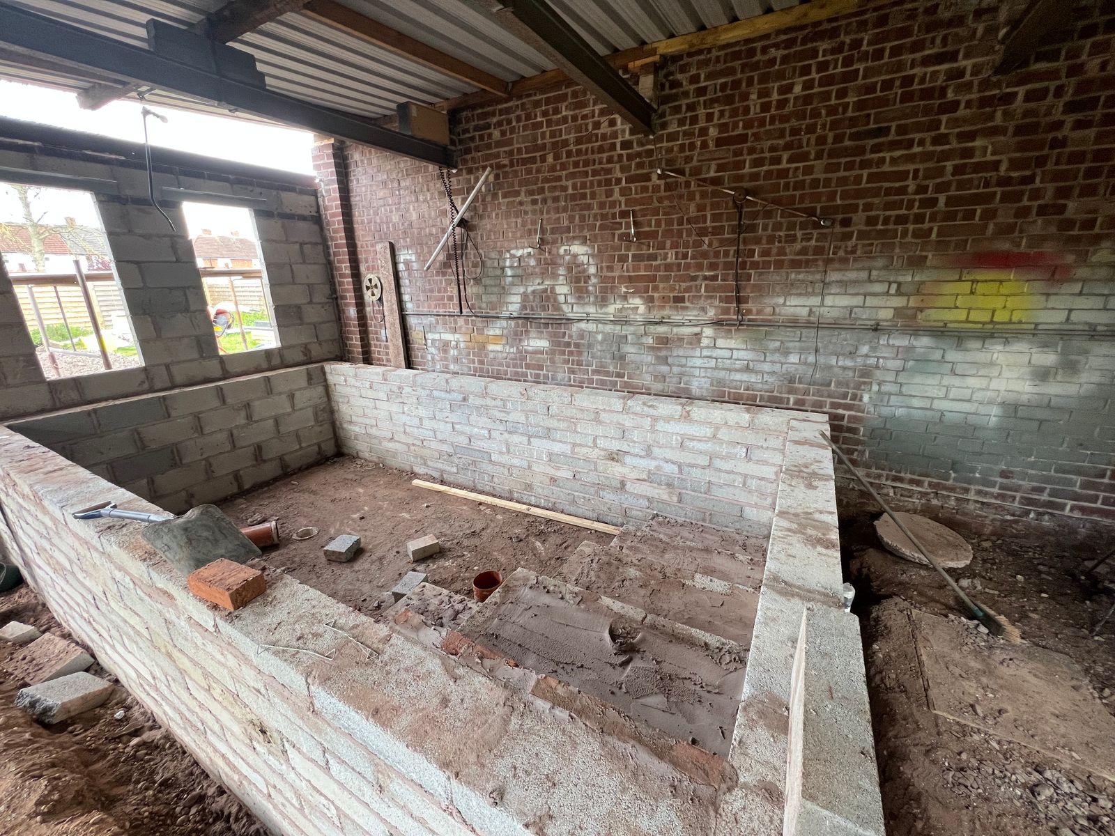 Construction of a canine hydrotherapy pool.