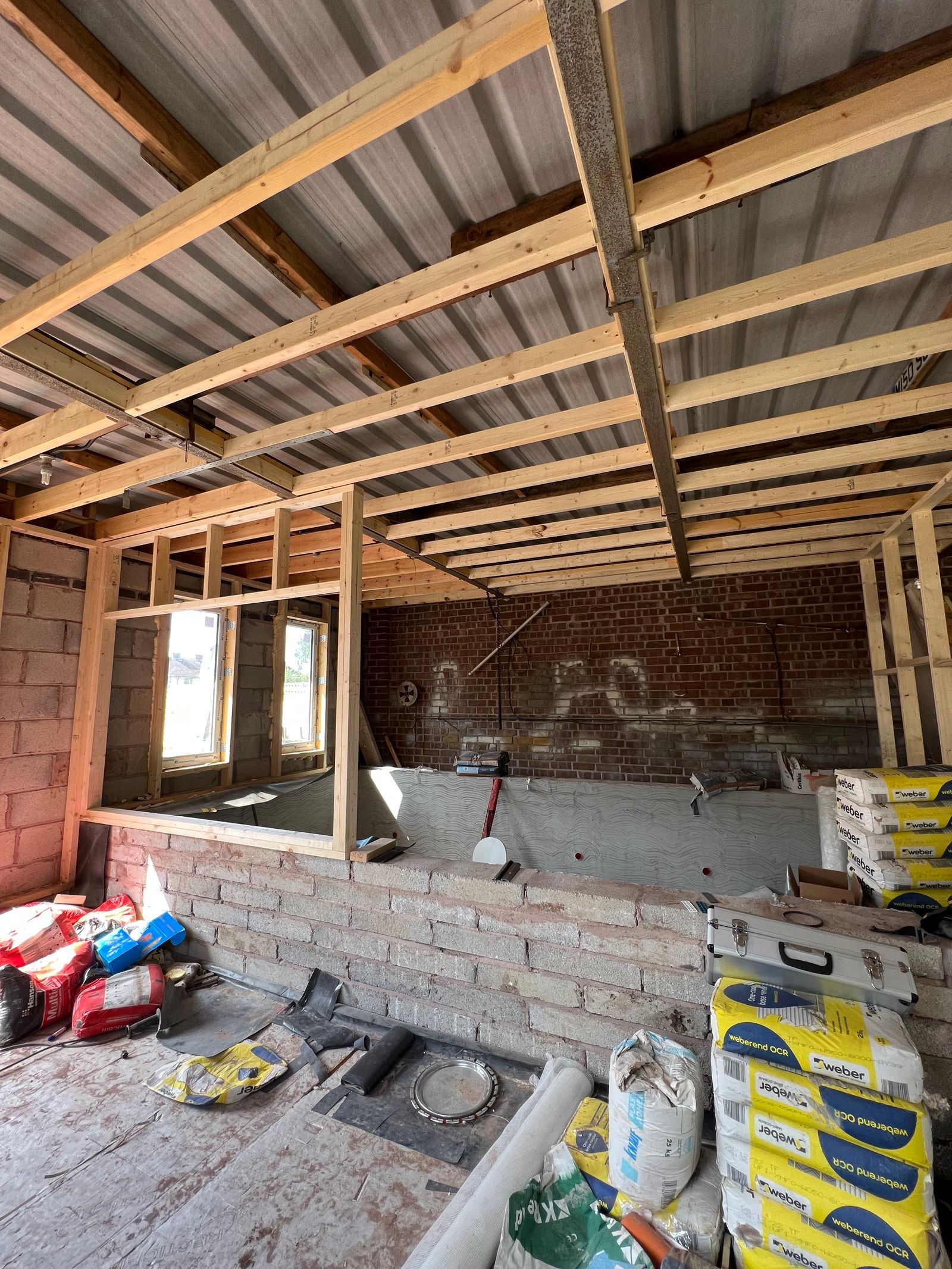 Construction of a pool viewing area of a dog hydrotherapy pool.