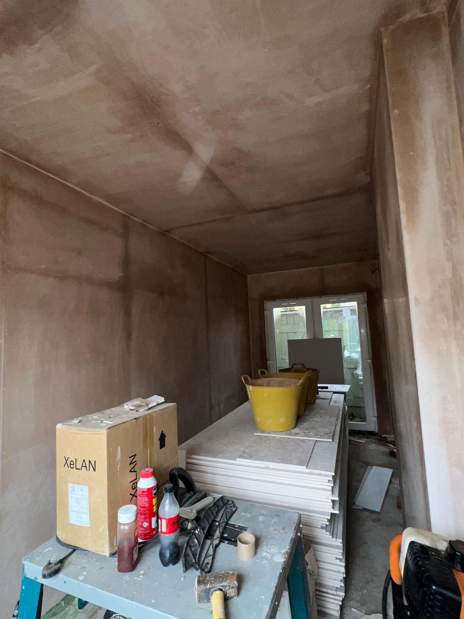 Plastering of the reception area of a canine rehabilitation centre.